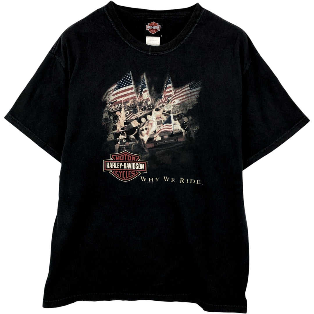 Harley-Davidson Stars and Stripes Motorcycle Bike T-Shirt Made in USA Men's L size cotton black type Vintage Second Hand