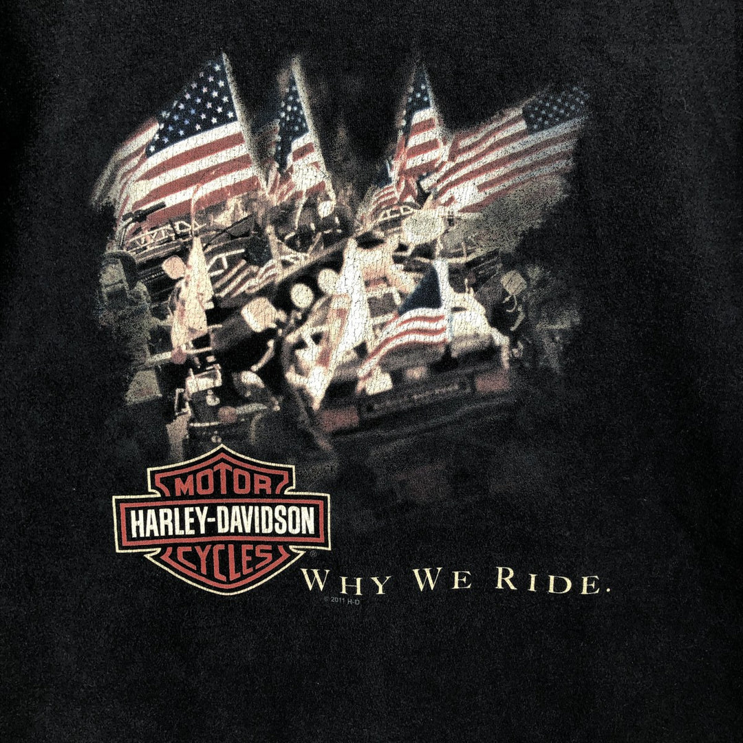 Harley-Davidson Stars and Stripes Motorcycle Bike T-Shirt Made in USA Men's L size cotton black type Vintage Second Hand