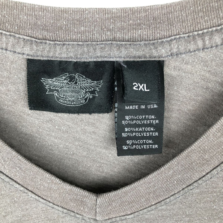 Harley-Davidson Eagle Pattern V-Neck Motorcycle T-Shirt, Made in USA, Men's XXL (approx.) cotton Charcoal Vintage Second Hand
