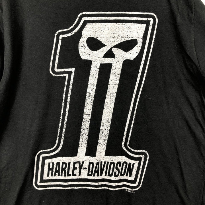 Harley-Davidson Skull Pattern Motorcycle Bike T-shirt Men's L size polyester black type Vintage Second Hand