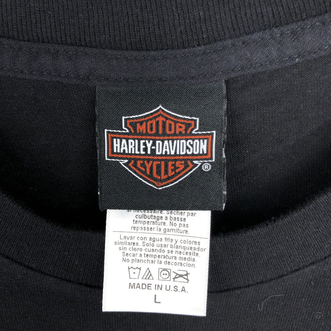 Harley-Davidson Eagle Pattern Motorcycle Bike T-shirt Made in USA Men's L size cotton black type Vintage Second Hand