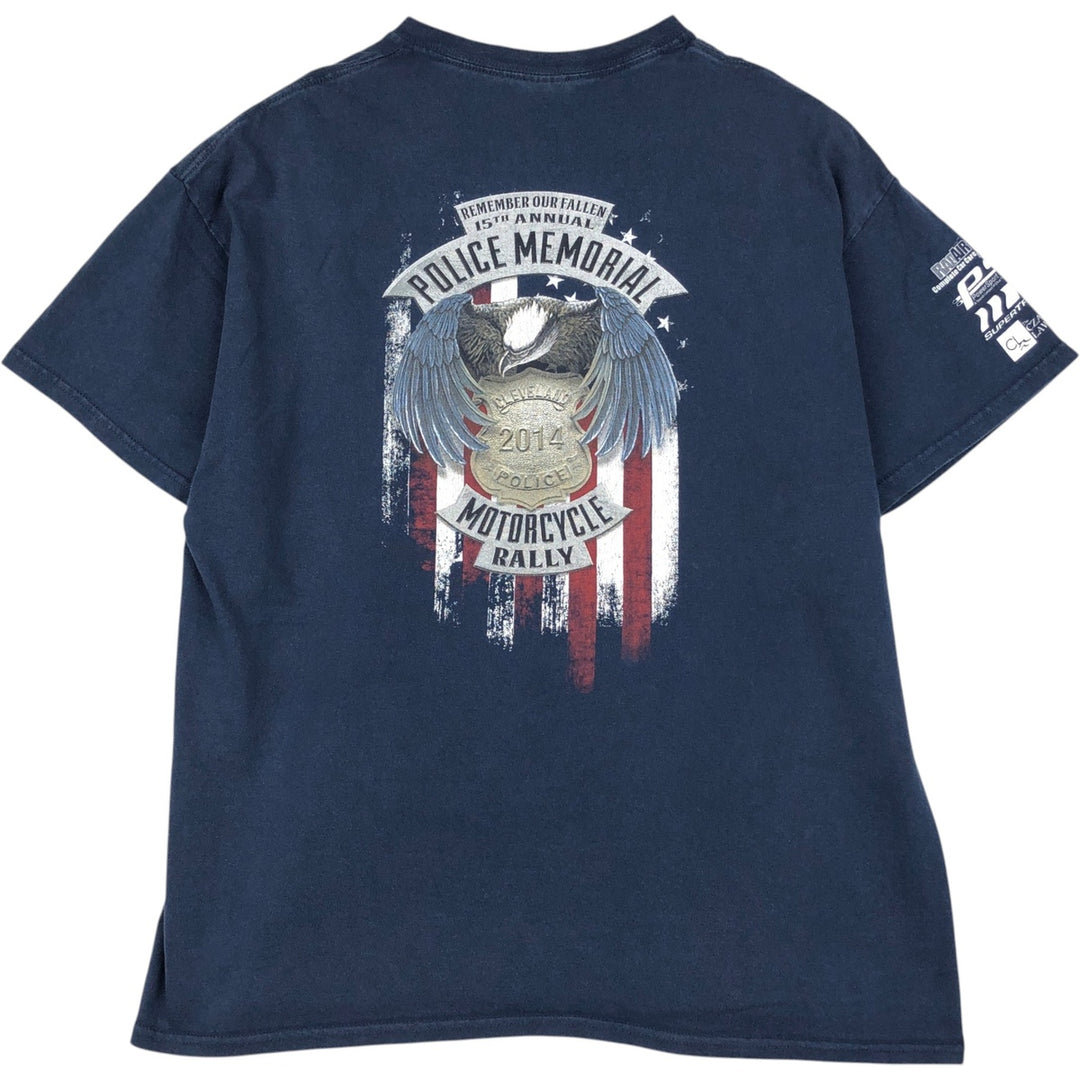 Gildan Harley-Davidson Eagle Pattern/Stars and Stripes Motorcycle T-Shirt, Men's Size XL (approx.) cotton navy blue type Vintage Second Hand