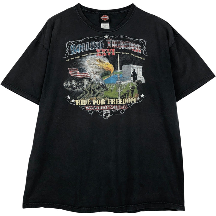 Harley-Davidson Eagle Pattern/Stars and Stripes Motorcycle T-Shirt, Made in USA, Men's XXL (approx.) cotton black type Vintage Second Hand