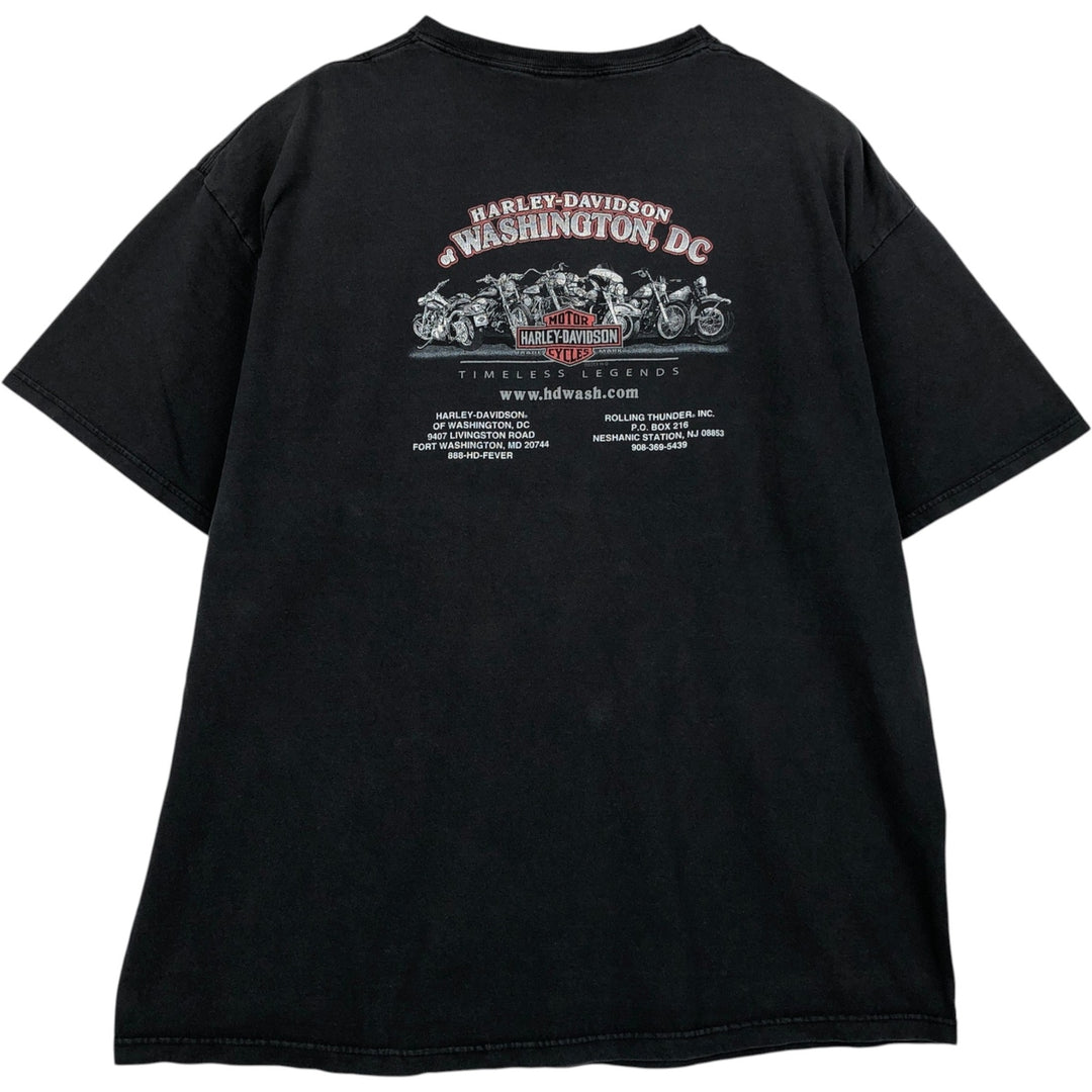 Harley-Davidson Eagle Pattern/Stars and Stripes Motorcycle T-Shirt, Made in USA, Men's XXL (approx.) cotton black type Vintage Second Hand