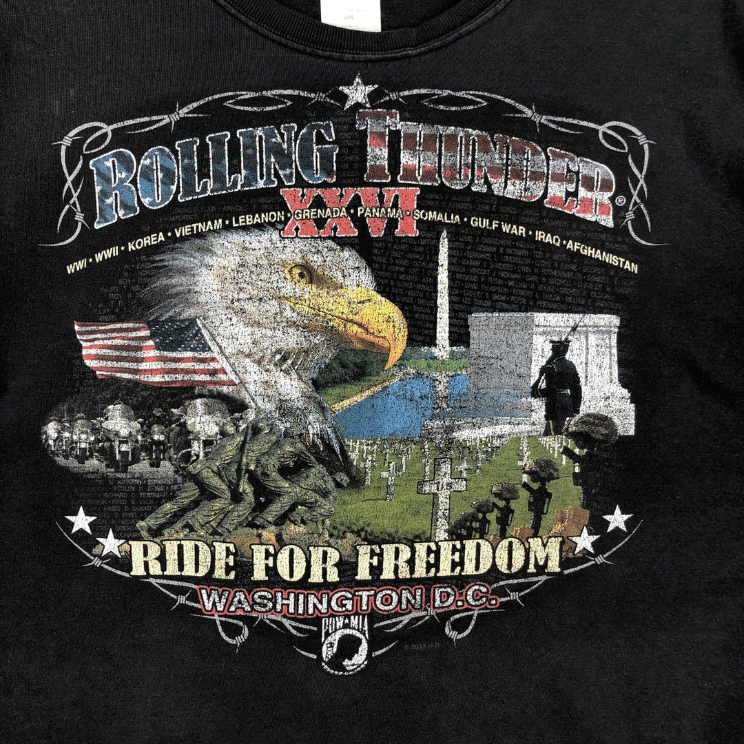 Harley-Davidson Eagle Pattern/Stars and Stripes Motorcycle T-Shirt, Made in USA, Men's XXL (approx.) cotton black type Vintage Second Hand