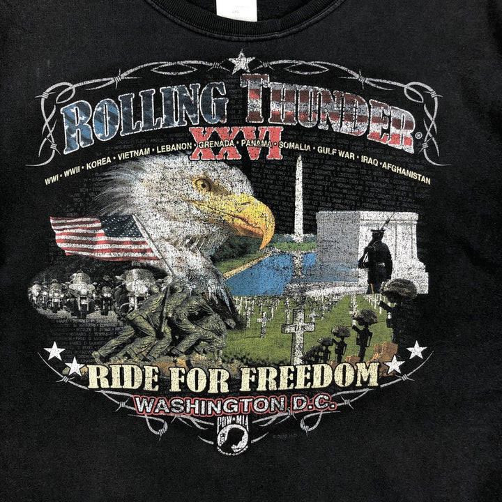 Harley-Davidson Eagle Pattern/Stars and Stripes Motorcycle T-Shirt, Made in USA, Men's XXL (approx.) cotton black type Vintage Second Hand