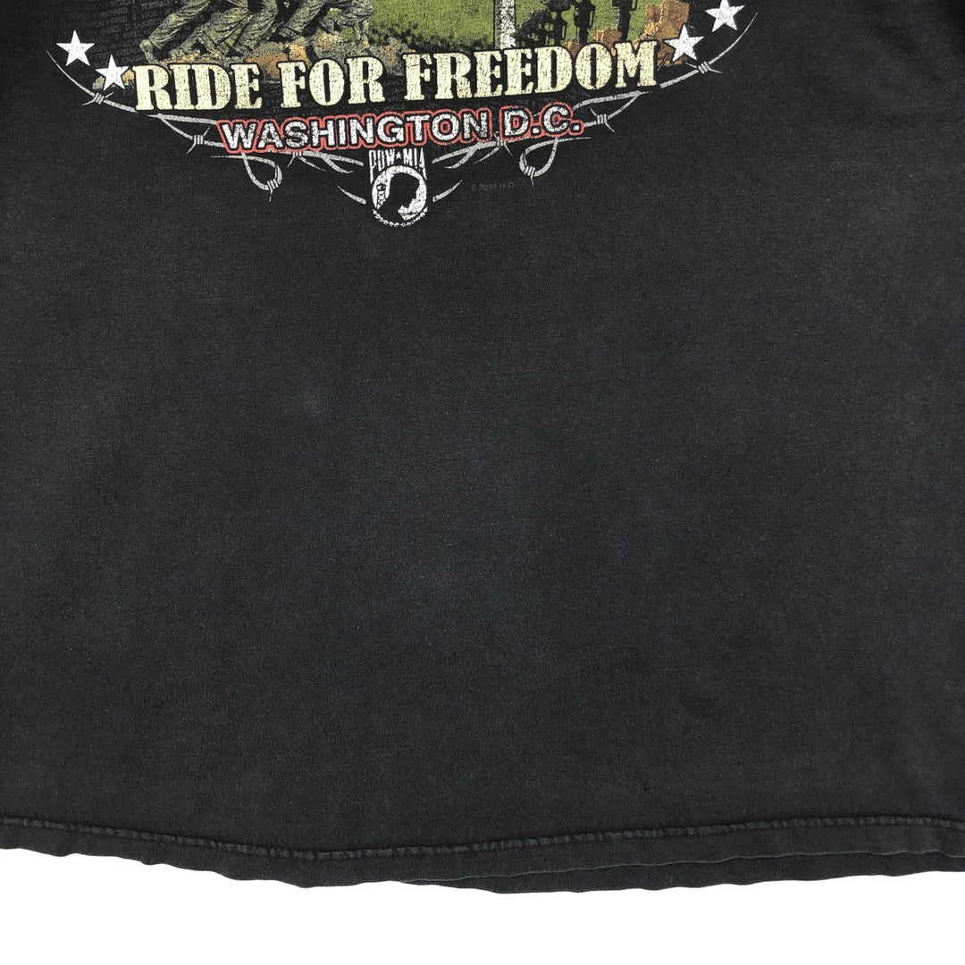 Harley-Davidson Eagle Pattern/Stars and Stripes Motorcycle T-Shirt, Made in USA, Men's XXL (approx.) cotton black type Vintage Second Hand