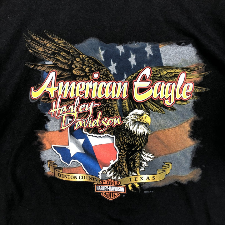 Harley-Davidson Eagle Pattern/Stars and Stripes Motorcycle T-Shirt, Men's XXL (approx.) cotton black type Vintage Second Hand