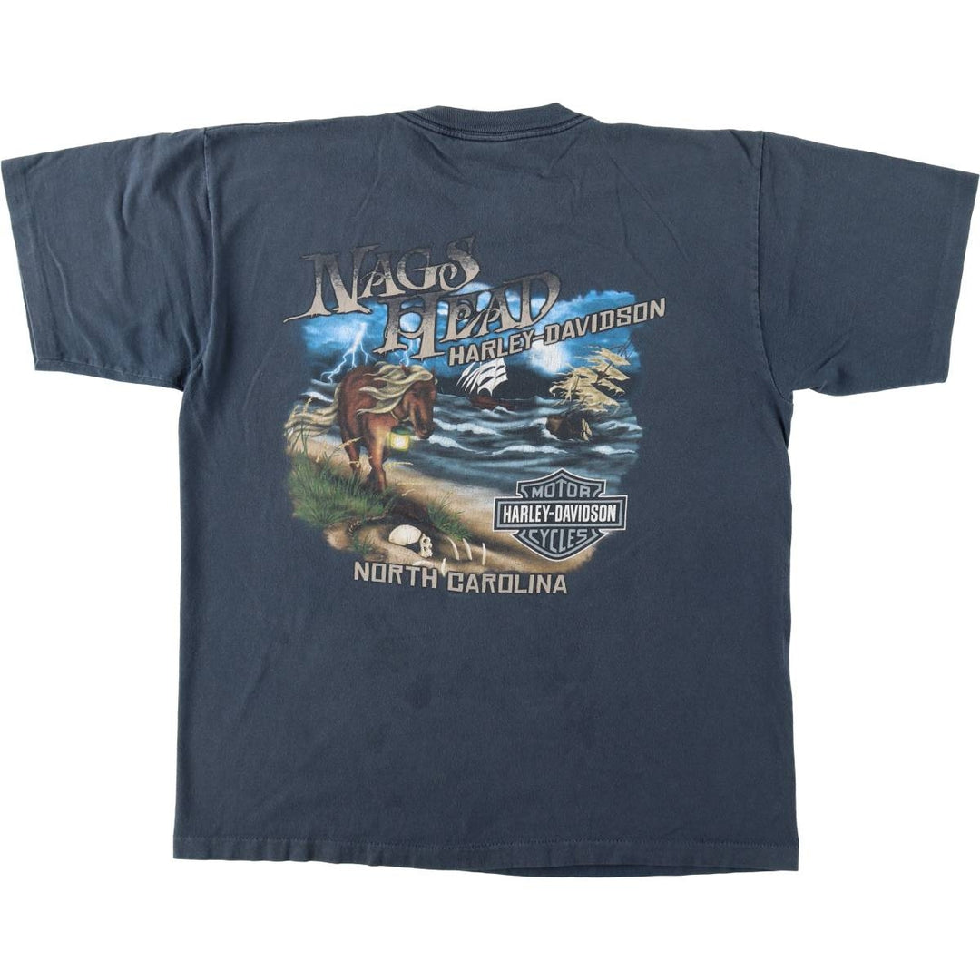 2000'S Harley-Davidson Motorcycle T-Shirt, Made in USA, Men's Size L (approx.), Vintage cotton navy blue type Vintage Second Hand