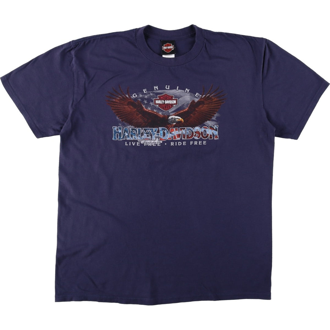 Harley Davidson Eagle Pattern Fire Pattern Motorcycle Bike T-shirt Men's XL cotton navy blue type Vintage Second Hand