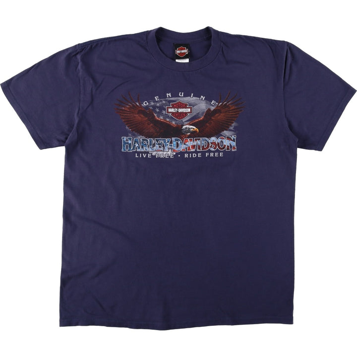 Harley Davidson Eagle Pattern Fire Pattern Motorcycle Bike T-shirt Men's XL cotton navy blue type Vintage Second Hand