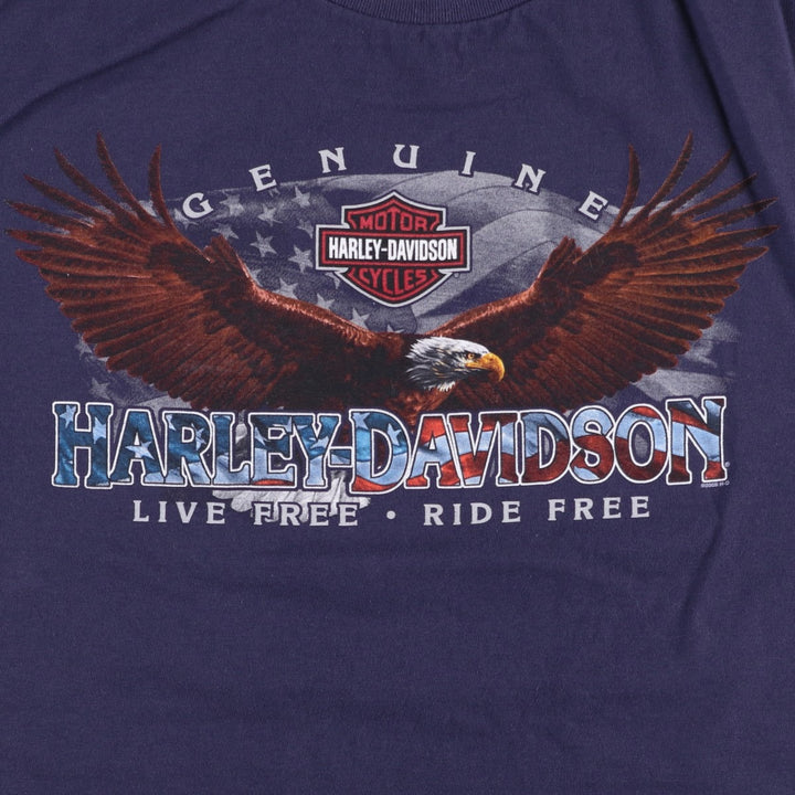 Harley Davidson Eagle Pattern Fire Pattern Motorcycle Bike T-shirt Men's XL cotton navy blue type Vintage Second Hand