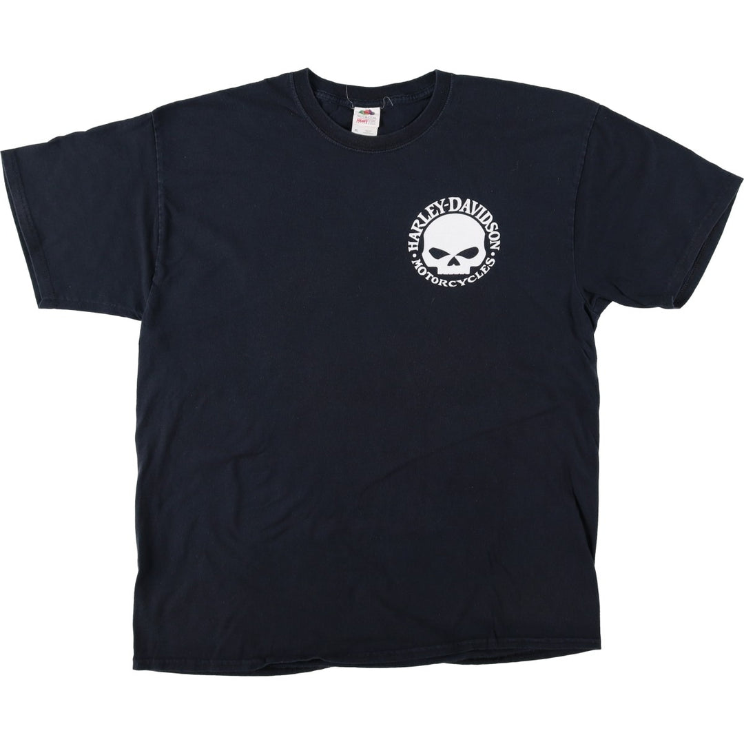 Fruit of the Loom Heavy Cotton Harley-Davidson Skull Pattern Motorcycle T-Shirt, Men's Size XL (approx.) cotton black type Vintage Second Hand
