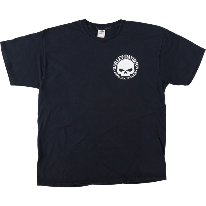 Fruit of the Loom Heavy Cotton Harley-Davidson Skull Pattern Motorcycle T-Shirt, Men's Size XL (approx.) cotton black type Vintage Second Hand