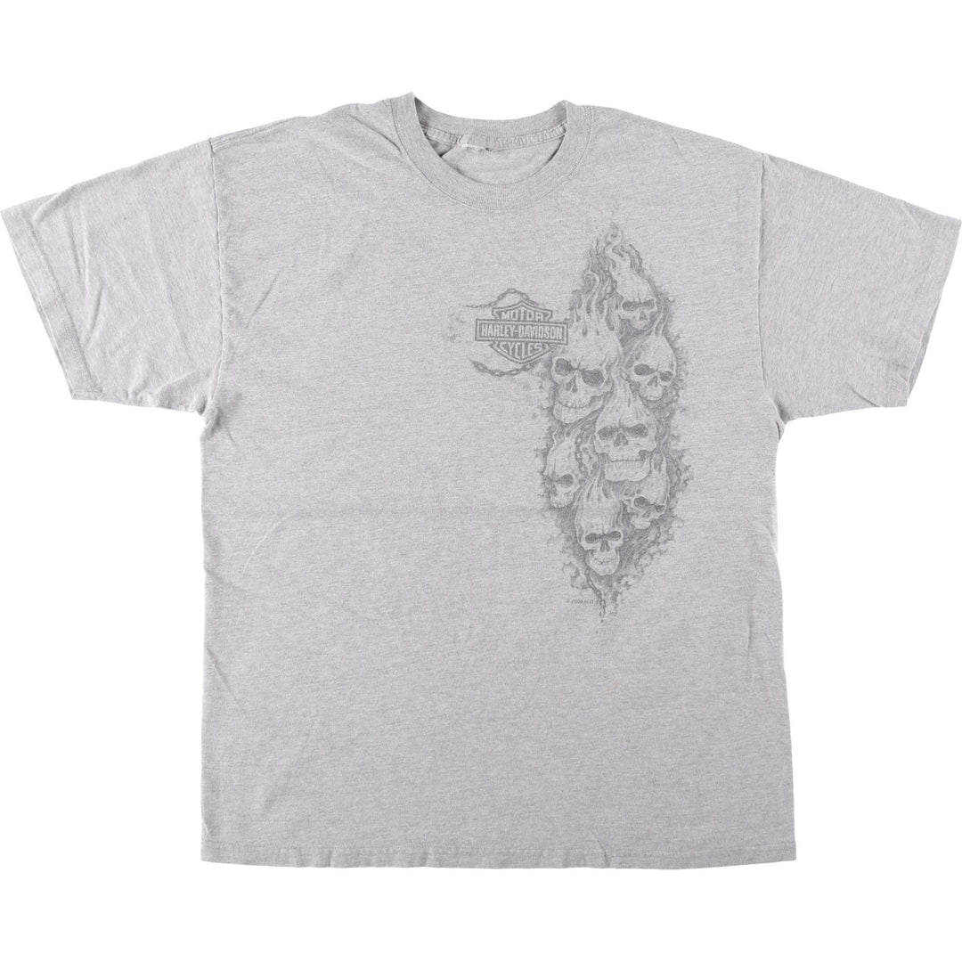 00'S Harley-Davidson Skull Pattern Motorcycle Bike T-shirt Men's XL size unclear gray type Vintage Second Hand