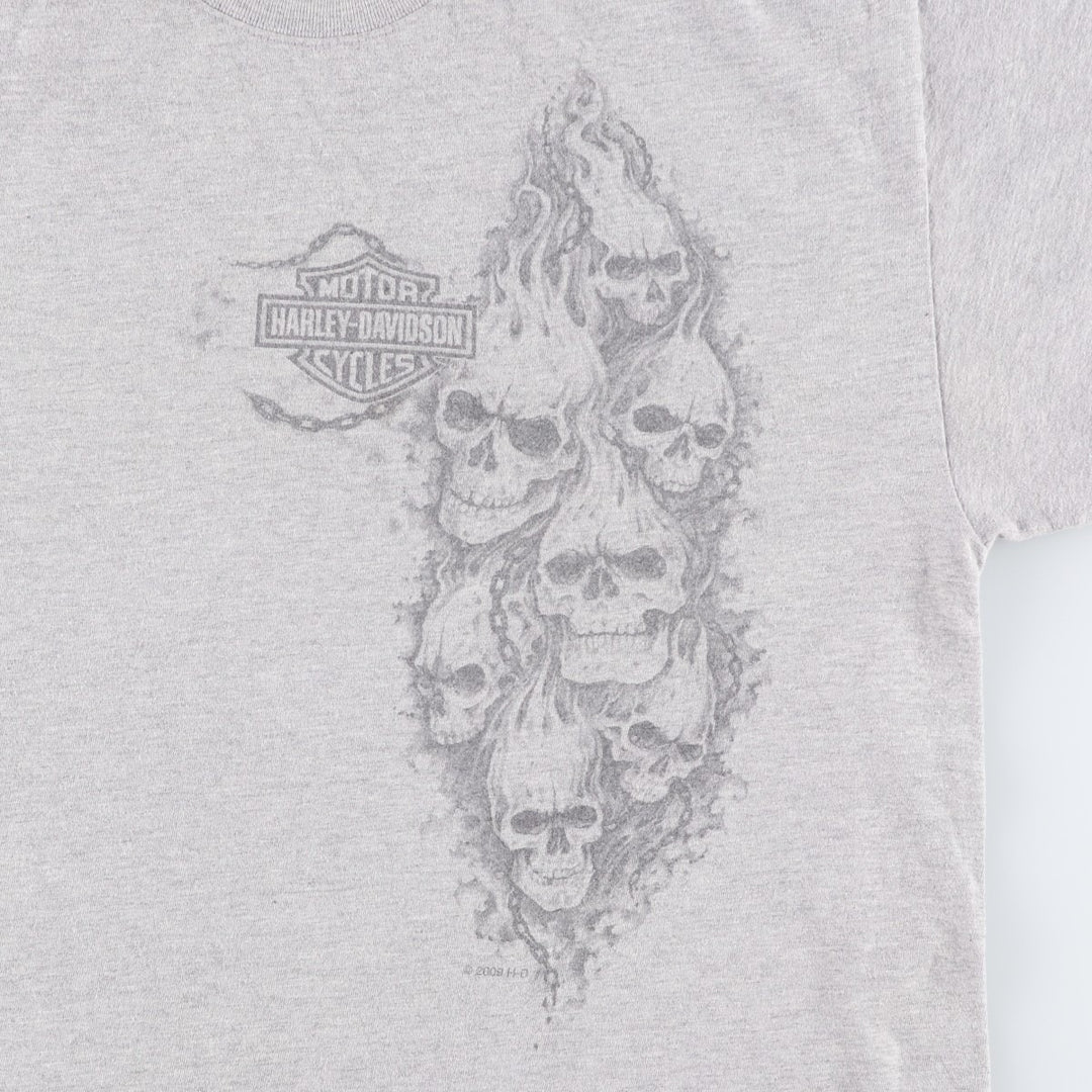00'S Harley-Davidson Skull Pattern Motorcycle Bike T-shirt Men's XL size unclear gray type Vintage Second Hand