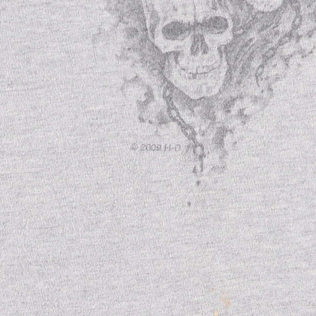 00'S Harley-Davidson Skull Pattern Motorcycle Bike T-shirt Men's XL size unclear gray type Vintage Second Hand