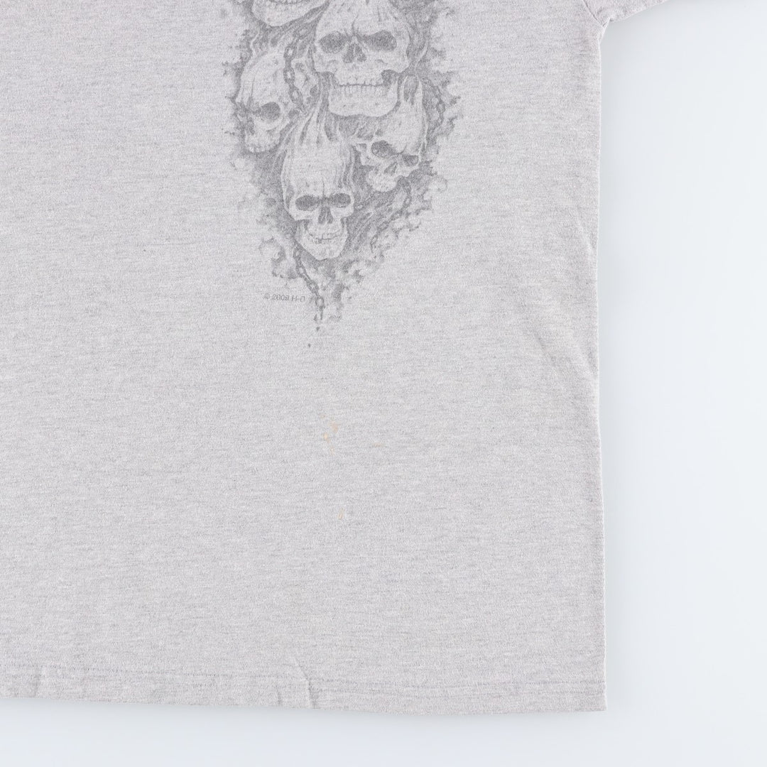 00'S Harley-Davidson Skull Pattern Motorcycle Bike T-shirt Men's XL size unclear gray type Vintage Second Hand