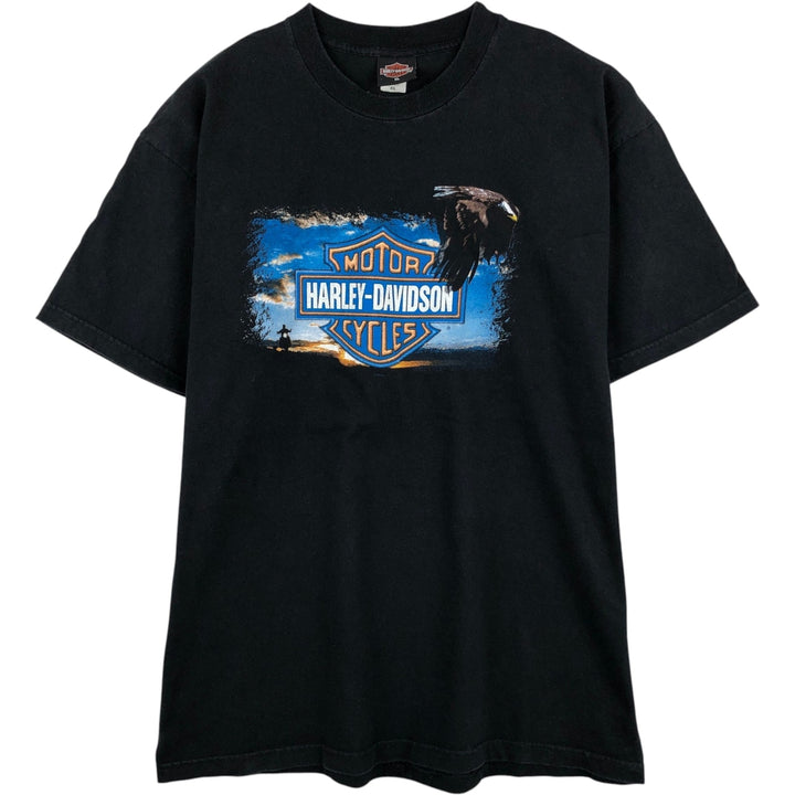 2000'S Harley-Davidson Eagle Pattern Motorcycle T-Shirt, Made in USA, Men's Size XL (approx.) cotton black type Vintage Second Hand