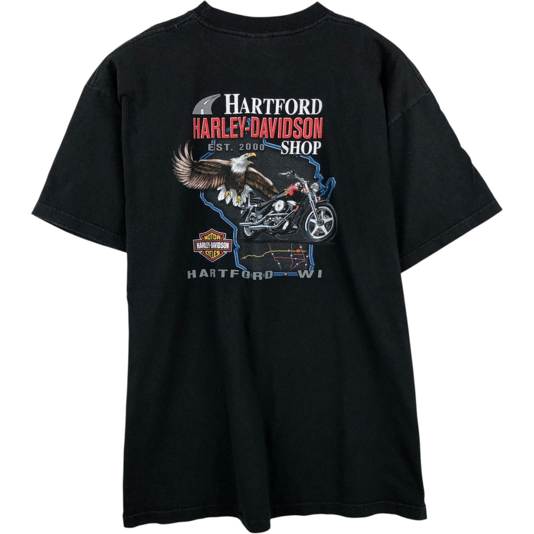 2000'S Harley-Davidson Eagle Pattern Motorcycle T-Shirt, Made in USA, Men's Size XL (approx.) cotton black type Vintage Second Hand