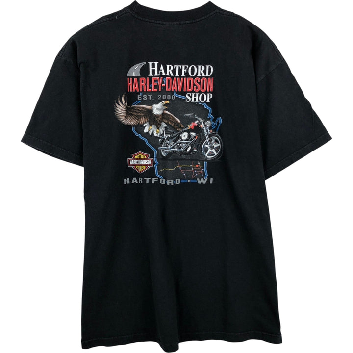 2000'S Harley-Davidson Eagle Pattern Motorcycle T-Shirt, Made in USA, Men's Size XL (approx.) cotton black type Vintage Second Hand