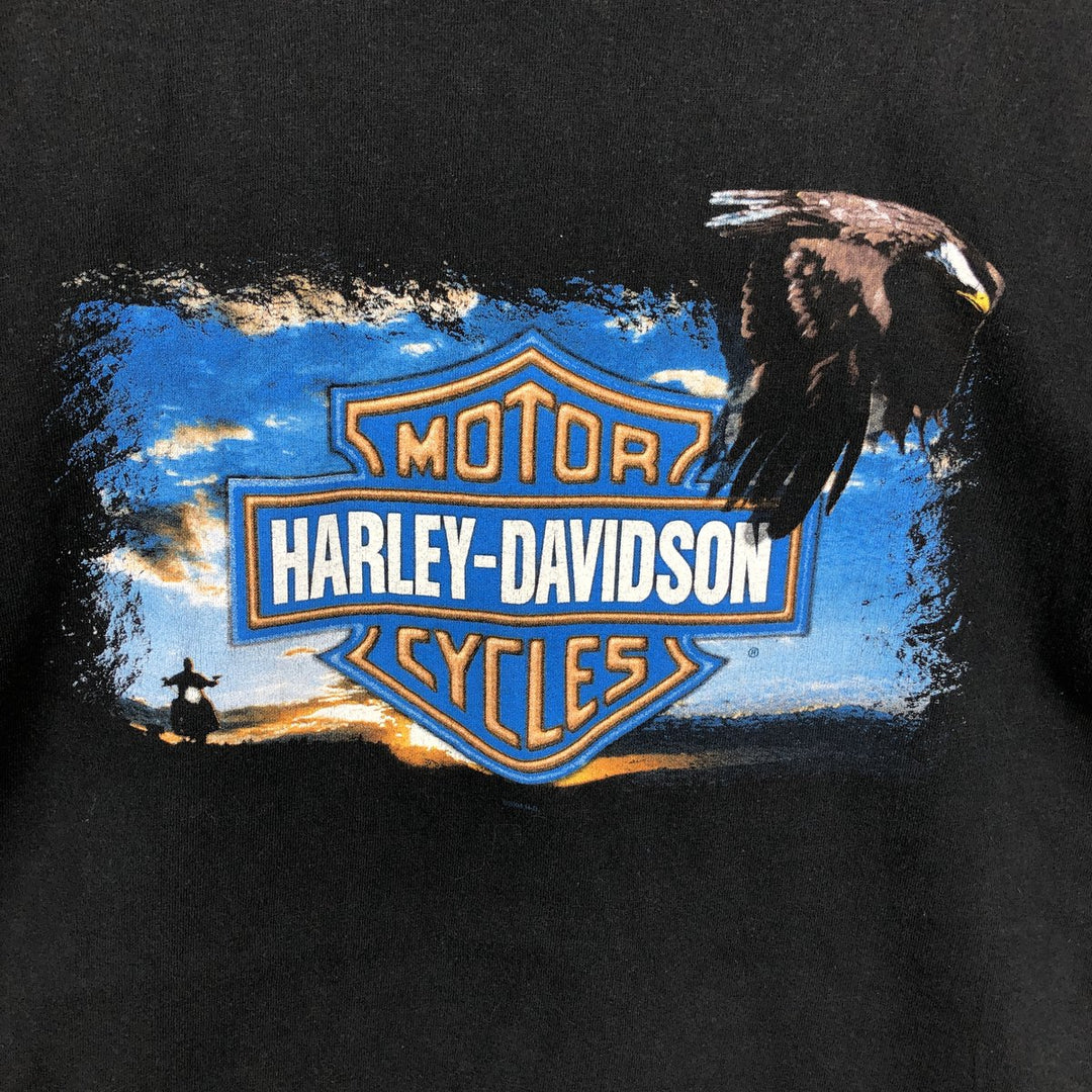 2000'S Harley-Davidson Eagle Pattern Motorcycle T-Shirt, Made in USA, Men's Size XL (approx.) cotton black type Vintage Second Hand