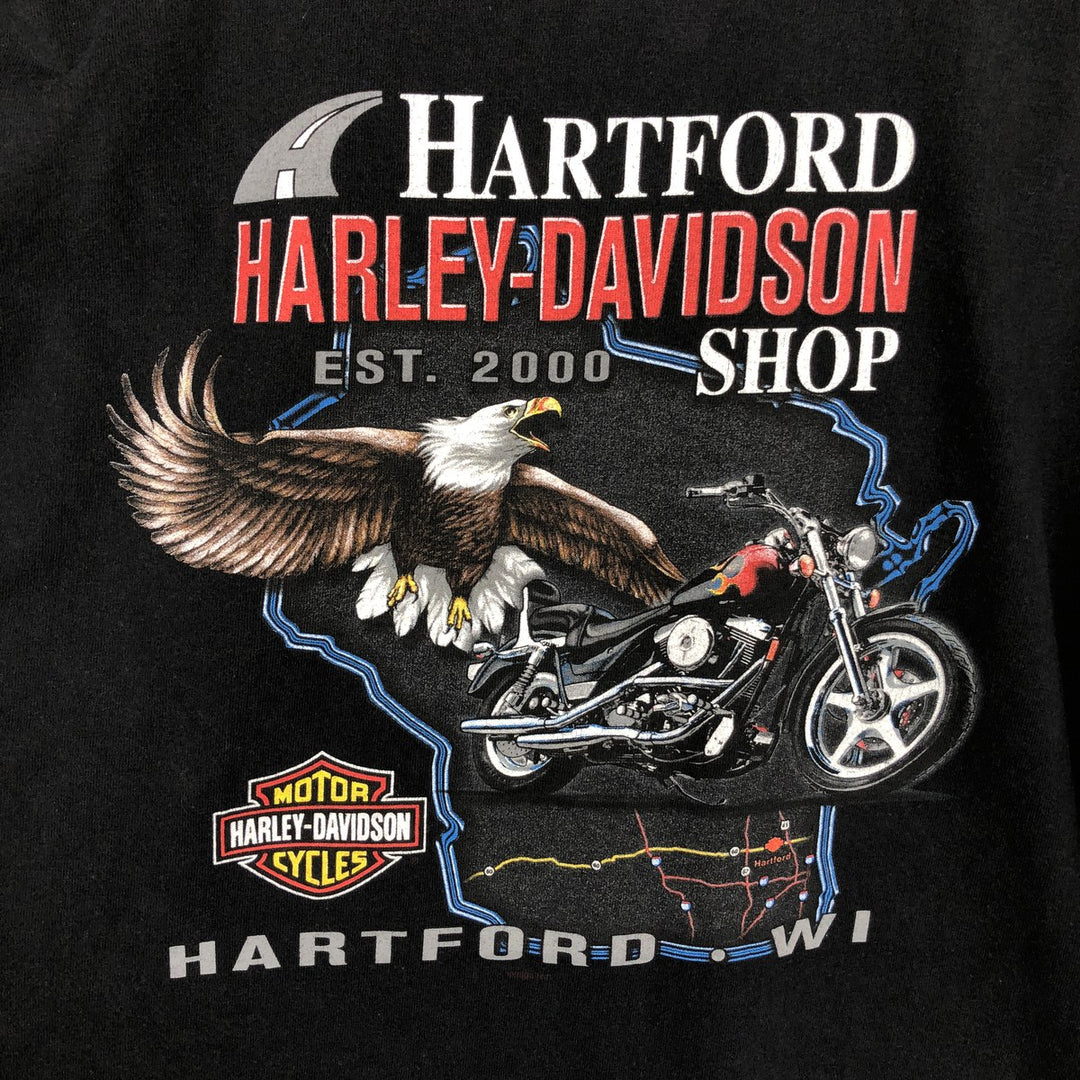 2000'S Harley-Davidson Eagle Pattern Motorcycle T-Shirt, Made in USA, Men's Size XL (approx.) cotton black type Vintage Second Hand