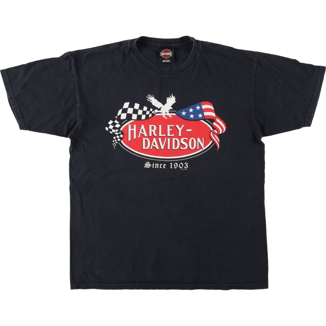 2000'S Harley-Davidson American flag pattern skull pattern motorcycle bike t-shirt, men's size L (approx.) cotton black type Vintage Second Hand
