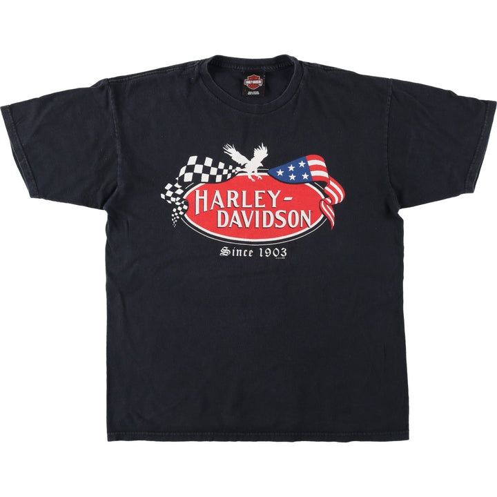 2000'S Harley-Davidson American flag pattern skull pattern motorcycle bike t-shirt, men's size L (approx.) cotton black type Vintage Second Hand