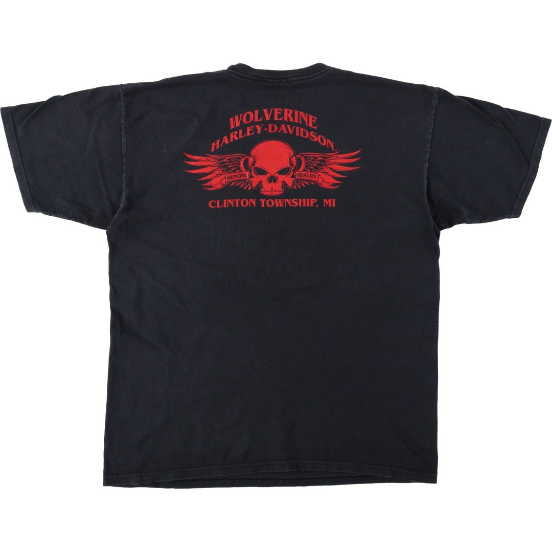 2000'S Harley-Davidson American flag pattern skull pattern motorcycle bike t-shirt, men's size L (approx.) cotton black type Vintage Second Hand