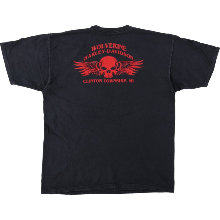 2000'S Harley-Davidson American flag pattern skull pattern motorcycle bike t-shirt, men's size L (approx.) cotton black type Vintage Second Hand