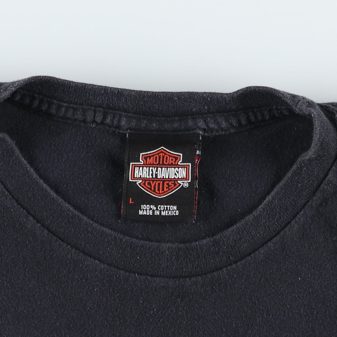 2000'S Harley-Davidson American flag pattern skull pattern motorcycle bike t-shirt, men's size L (approx.) cotton black type Vintage Second Hand