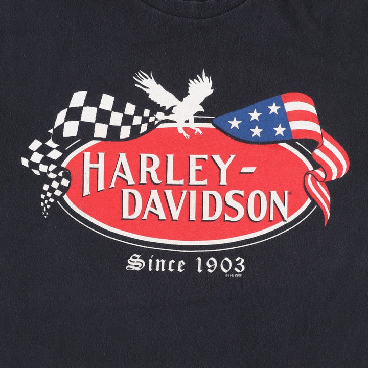 2000'S Harley-Davidson American flag pattern skull pattern motorcycle bike t-shirt, men's size L (approx.) cotton black type Vintage Second Hand
