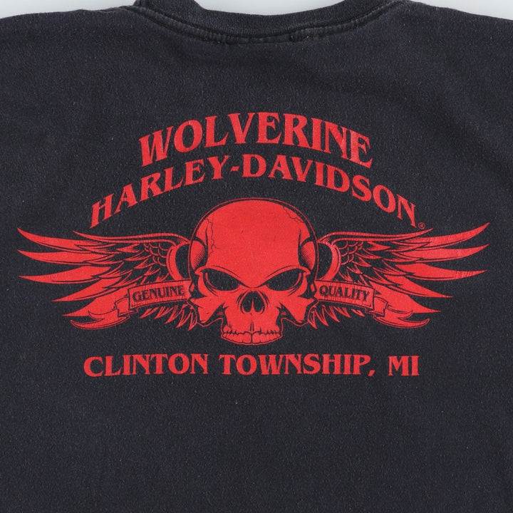 2000'S Harley-Davidson American flag pattern skull pattern motorcycle bike t-shirt, men's size L (approx.) cotton black type Vintage Second Hand