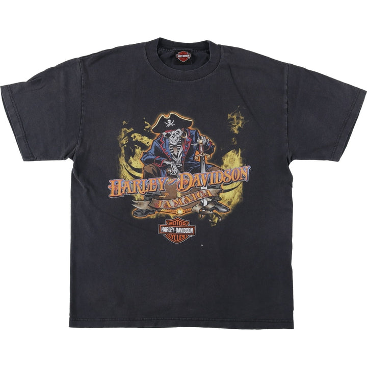 Harley-Davidson Skull Pattern Motorcycle Bike T-shirt Men's L size cotton black type Vintage Second Hand