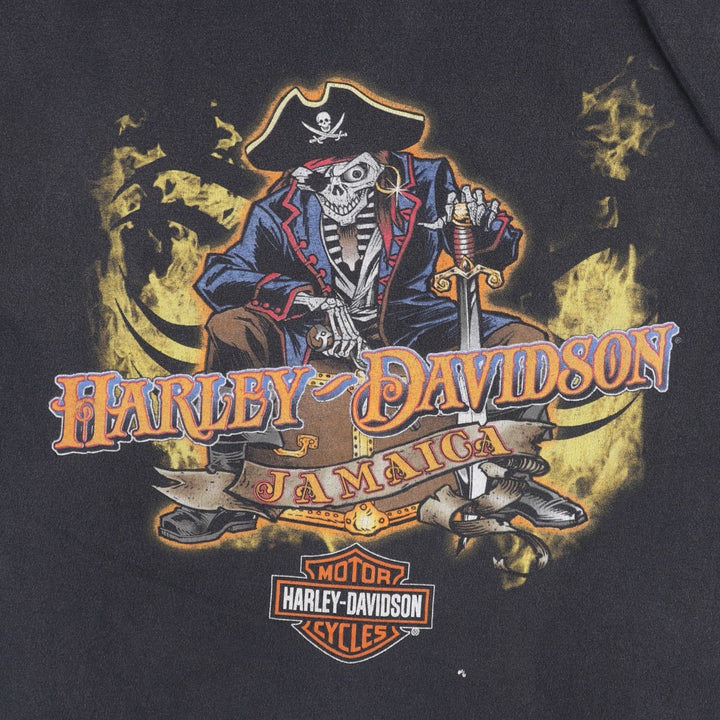 Harley-Davidson Skull Pattern Motorcycle Bike T-shirt Men's L size cotton black type Vintage Second Hand