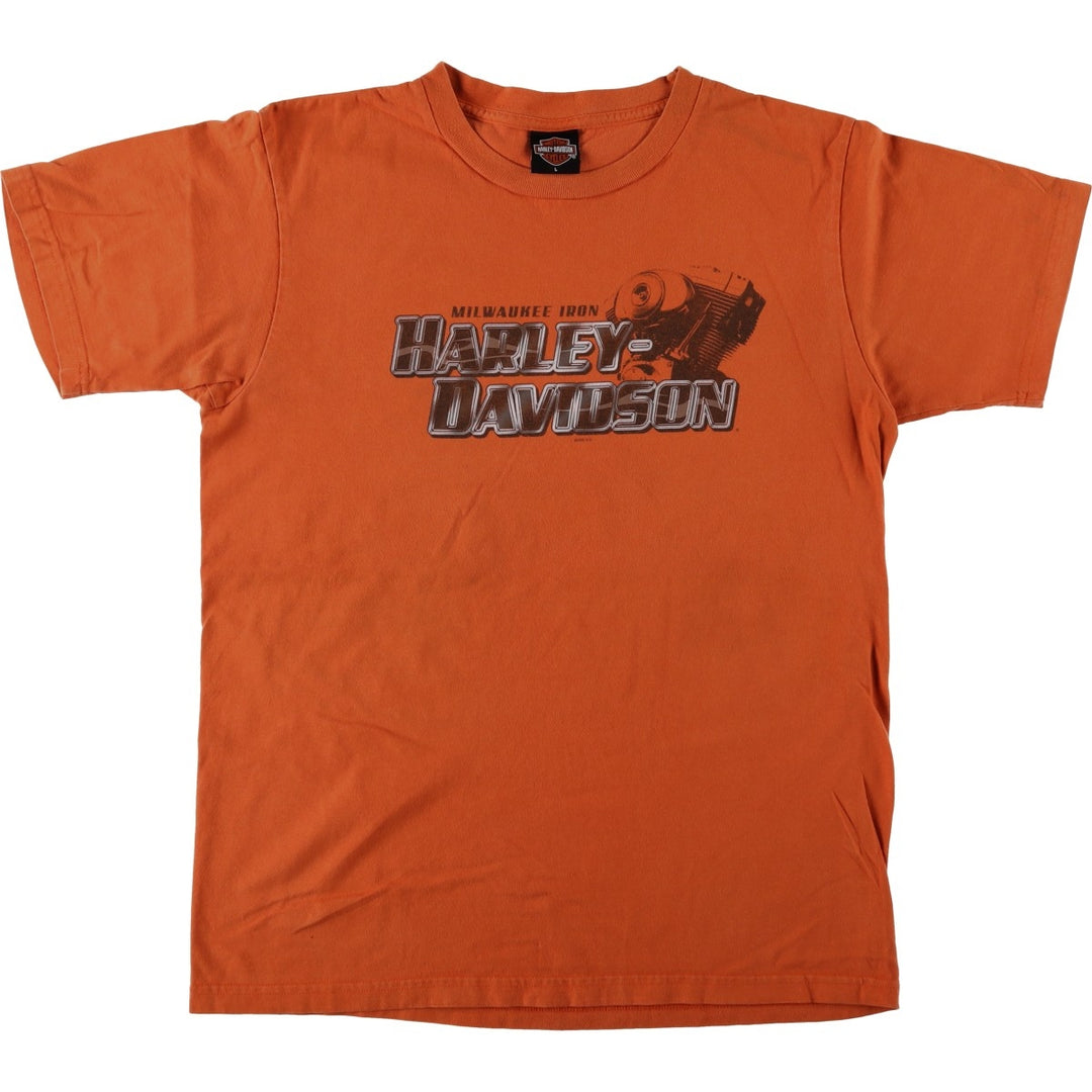 00'S Harley-Davidson Motorcycle Bike T-shirt Made in USA Men's L size cotton orange type Vintage Second Hand
