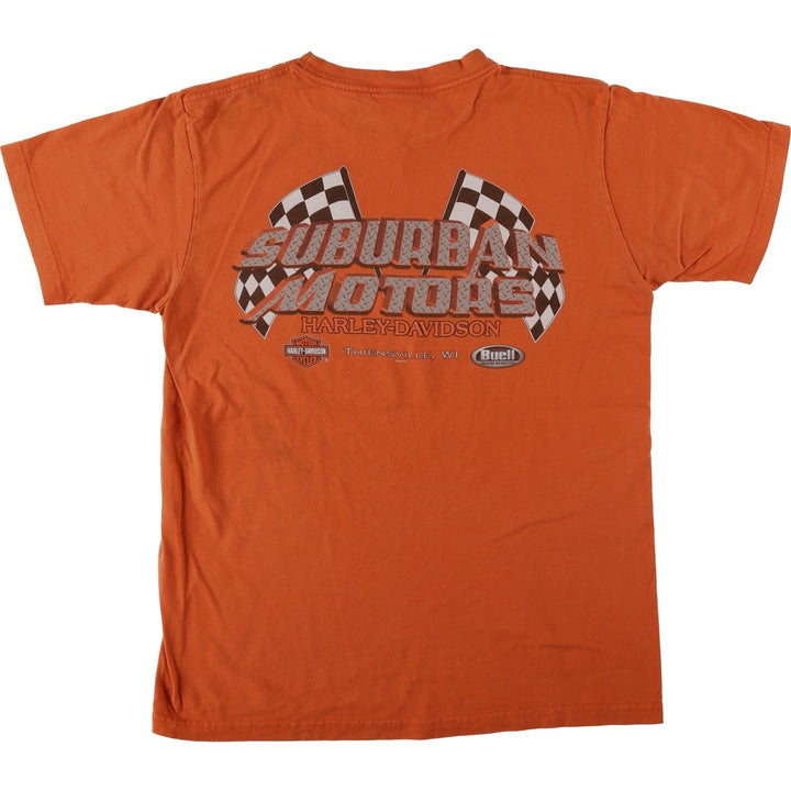 00'S Harley-Davidson Motorcycle Bike T-shirt Made in USA Men's L size cotton orange type Vintage Second Hand