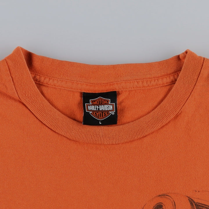 00'S Harley-Davidson Motorcycle Bike T-shirt Made in USA Men's L size cotton orange type Vintage Second Hand