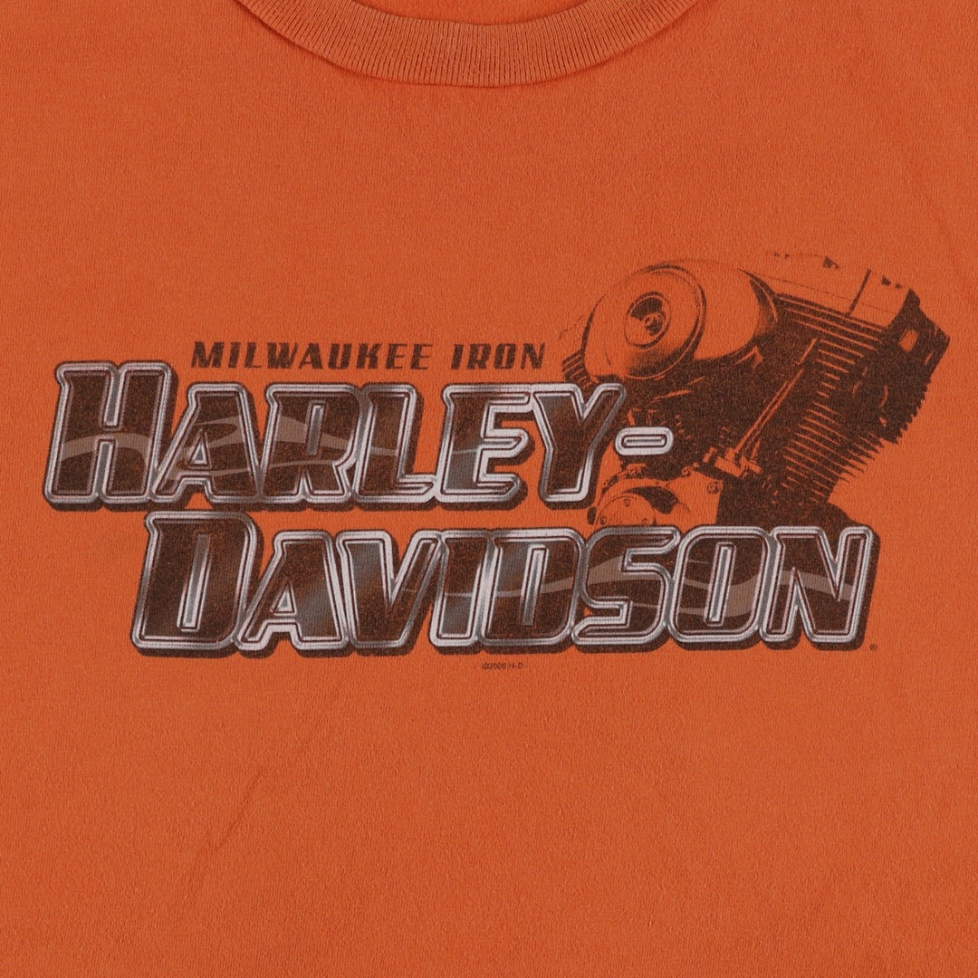 00'S Harley-Davidson Motorcycle Bike T-shirt Made in USA Men's L size cotton orange type Vintage Second Hand