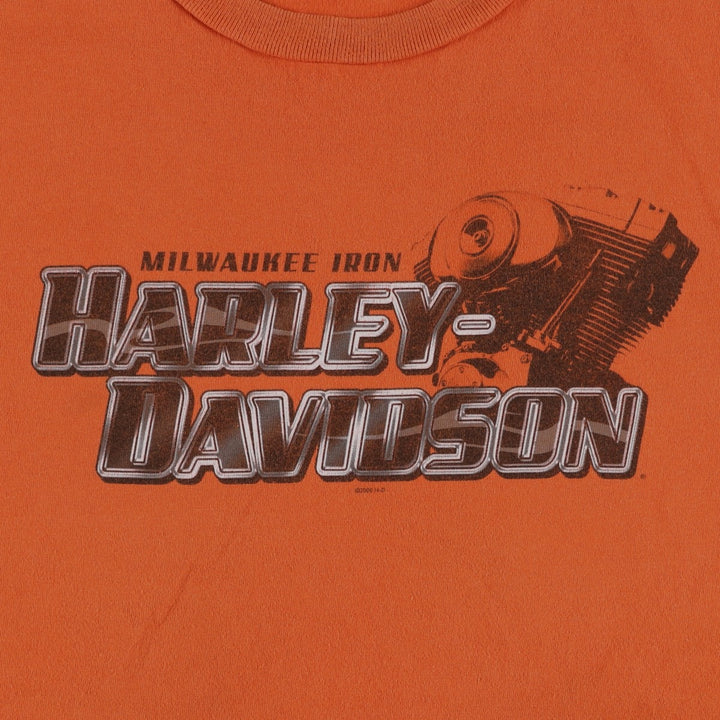 00'S Harley-Davidson Motorcycle Bike T-shirt Made in USA Men's L size cotton orange type Vintage Second Hand