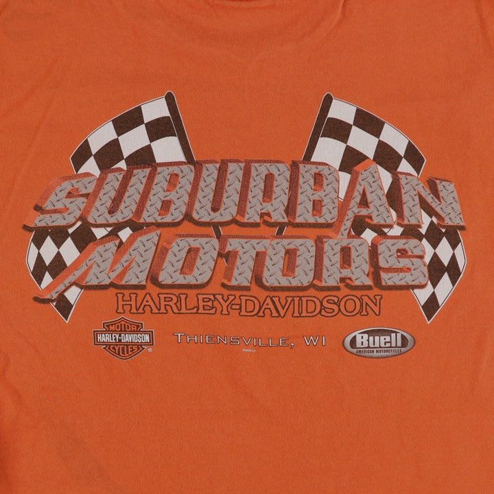 00'S Harley-Davidson Motorcycle Bike T-shirt Made in USA Men's L size cotton orange type Vintage Second Hand