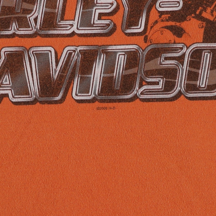 00'S Harley-Davidson Motorcycle Bike T-shirt Made in USA Men's L size cotton orange type Vintage Second Hand