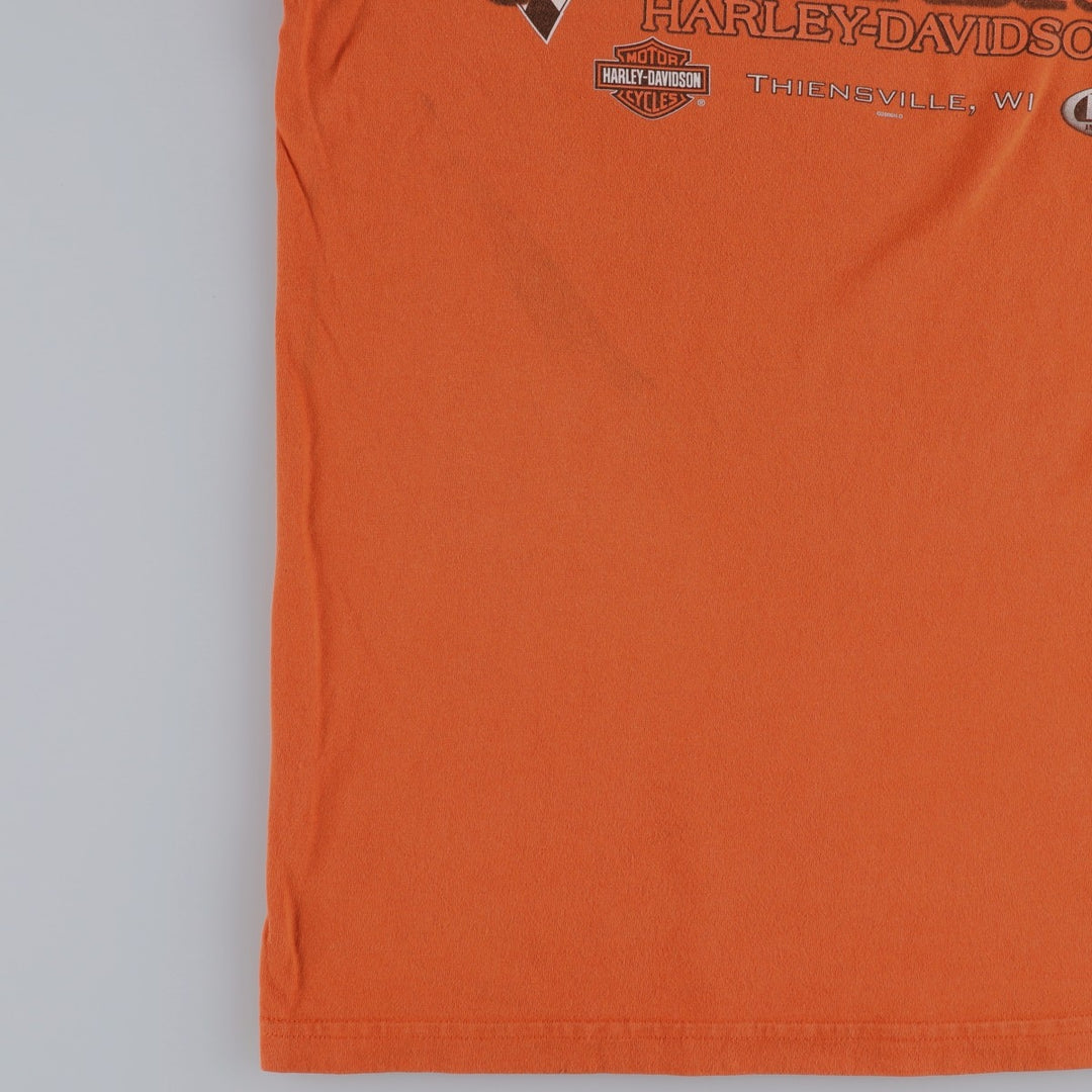 00'S Harley-Davidson Motorcycle Bike T-shirt Made in USA Men's L size cotton orange type Vintage Second Hand