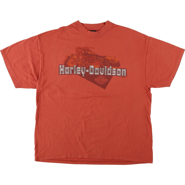 00'S Harley-Davidson Motorcycle Bike T-shirt Made in USA Men's XL cotton orange type Vintage Second Hand