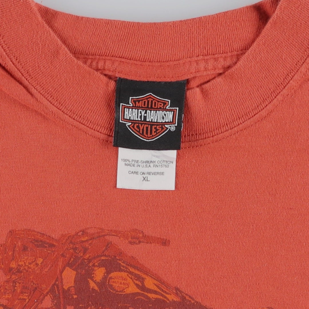 00'S Harley-Davidson Motorcycle Bike T-shirt Made in USA Men's XL cotton orange type Vintage Second Hand