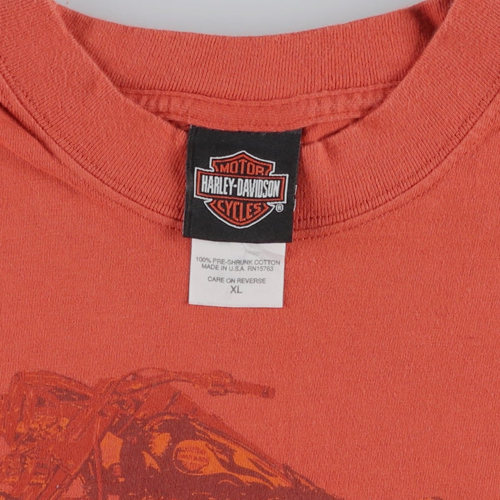 00'S Harley-Davidson Motorcycle Bike T-shirt Made in USA Men's XL cotton orange type Vintage Second Hand