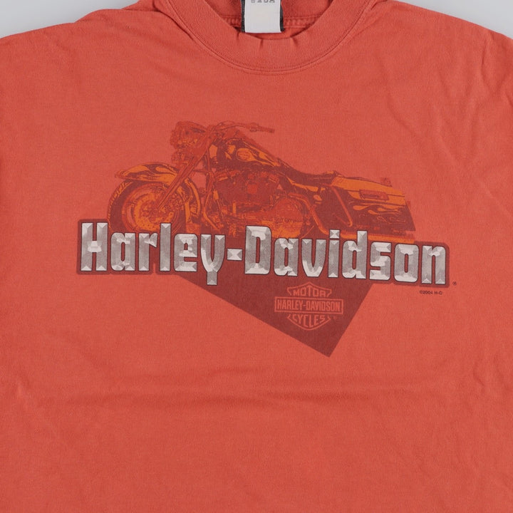00'S Harley-Davidson Motorcycle Bike T-shirt Made in USA Men's XL cotton orange type Vintage Second Hand