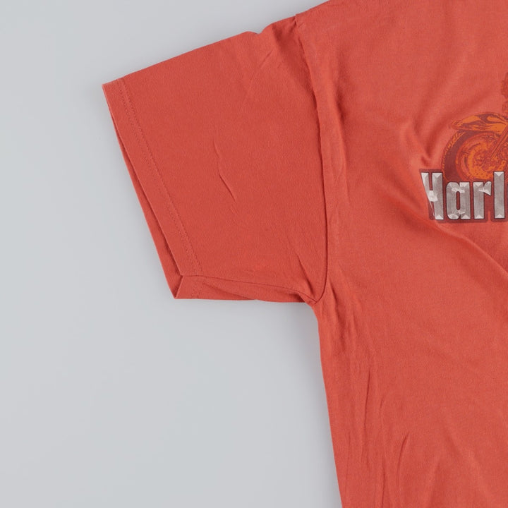 00'S Harley-Davidson Motorcycle Bike T-shirt Made in USA Men's XL cotton orange type Vintage Second Hand