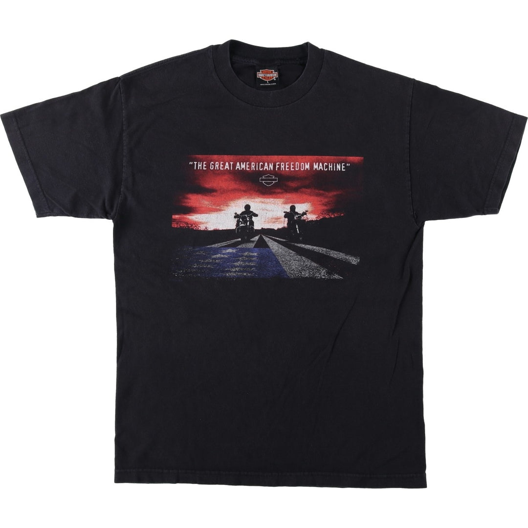 Harley-Davidson Motorcycle Bike T-shirt Made in USA Men's L size cotton black type Vintage Second Hand